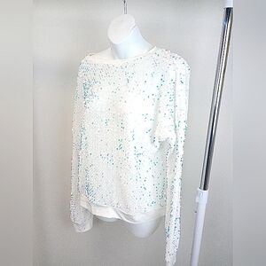 White sequins long sleeve top